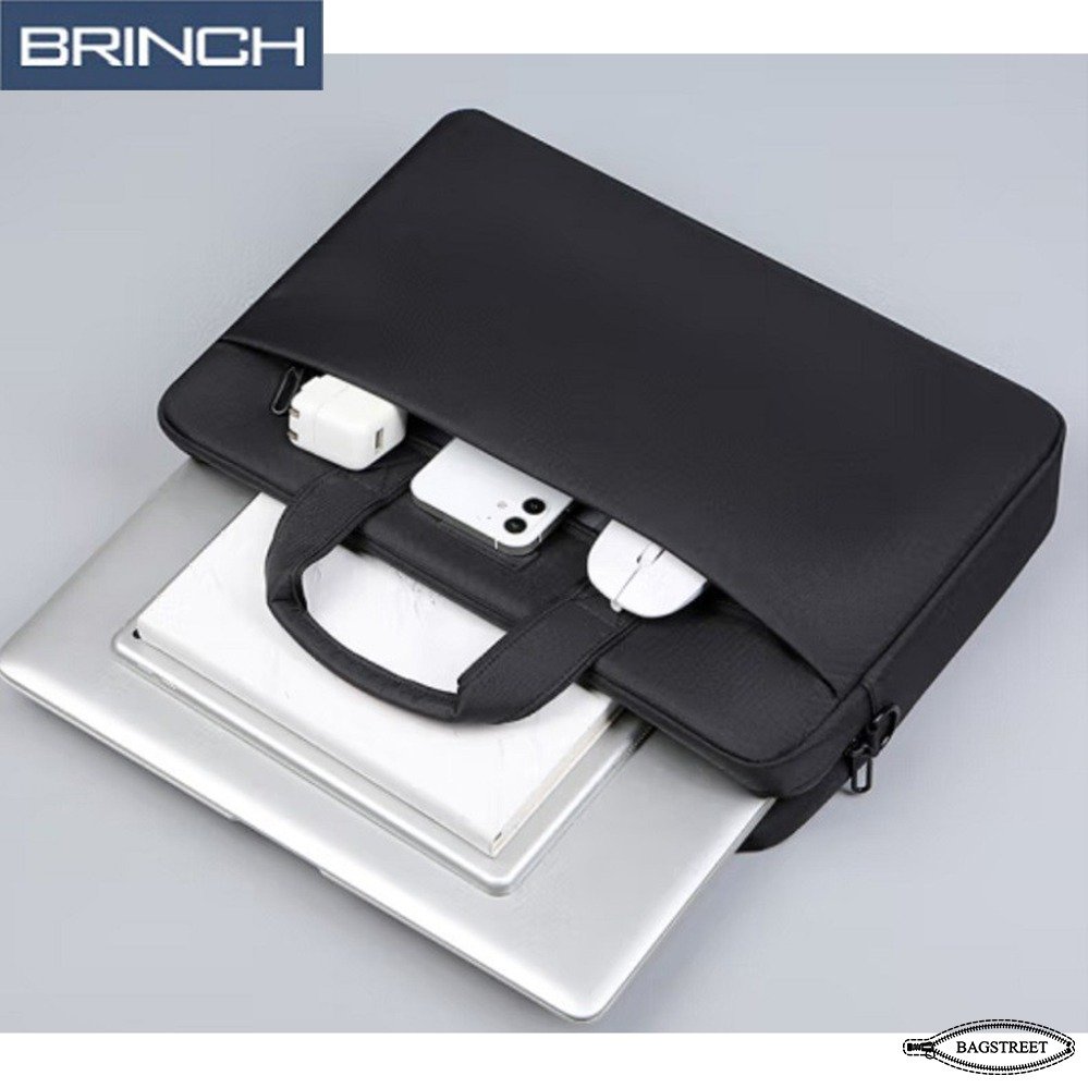 BRINCH 15.6" Laptop Sleeve Business Briefcase Compatible With Laptop/Macbook, Notebook Computer Waterproof Polyester Briefcase Shockproof Sleeve With Back Zipper Pocket & Trolley Belt