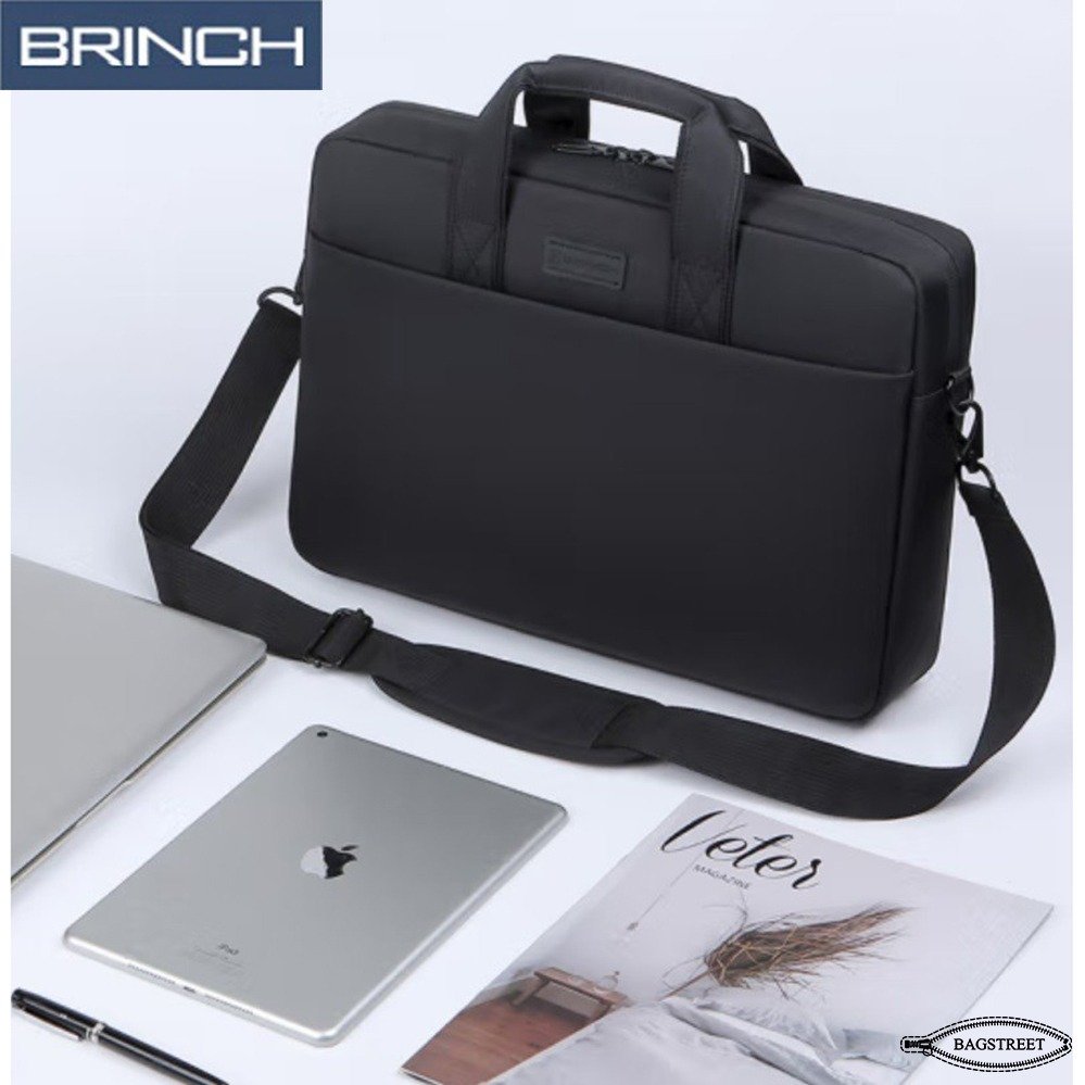 BRINCH 15.6" Laptop Sleeve Business Briefcase Compatible With Laptop/Macbook, Notebook Computer Waterproof Polyester Briefcase Shockproof Sleeve With Back Zipper Pocket & Trolley Belt