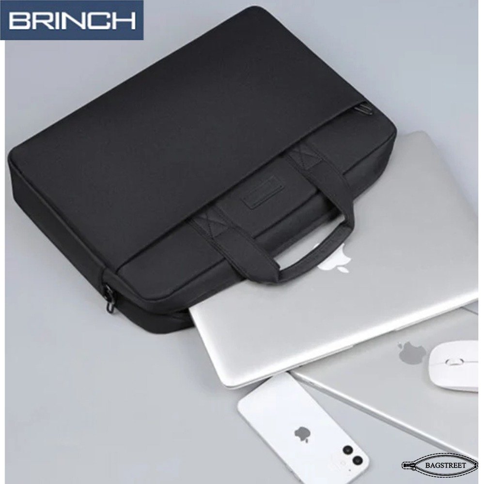 BRINCH 15.6" Laptop Sleeve Business Briefcase Compatible With Laptop/Macbook, Notebook Computer Waterproof Polyester Briefcase Shockproof Sleeve With Back Zipper Pocket & Trolley Belt