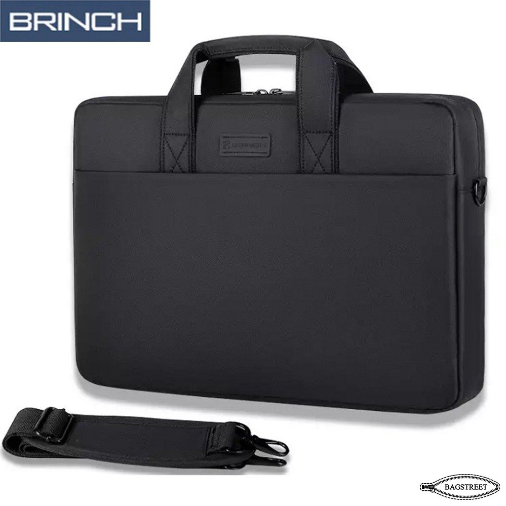 BRINCH 15.6" Laptop Sleeve Business Briefcase Compatible With Laptop/Macbook, Notebook Computer Waterproof Polyester Briefcase Shockproof Sleeve With Back Zipper Pocket & Trolley Belt