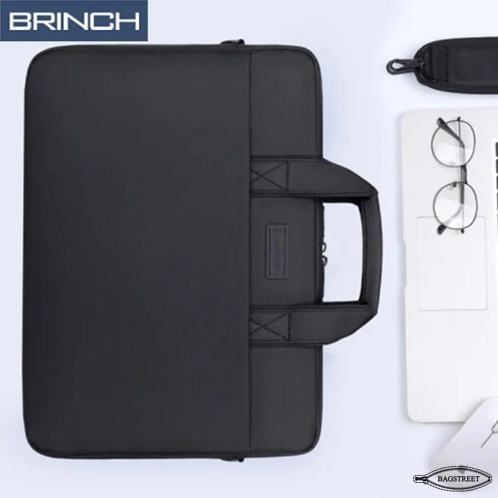 BRINCH 15.6" Laptop Sleeve Business Briefcase Compatible With Laptop/Macbook, Notebook Computer Waterproof Polyester Briefcase Shockproof Sleeve With Back Zipper Pocket & Trolley Belt